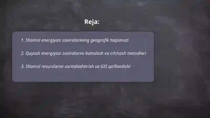 Shamol va quyosh energiyalari zaxiralari 2