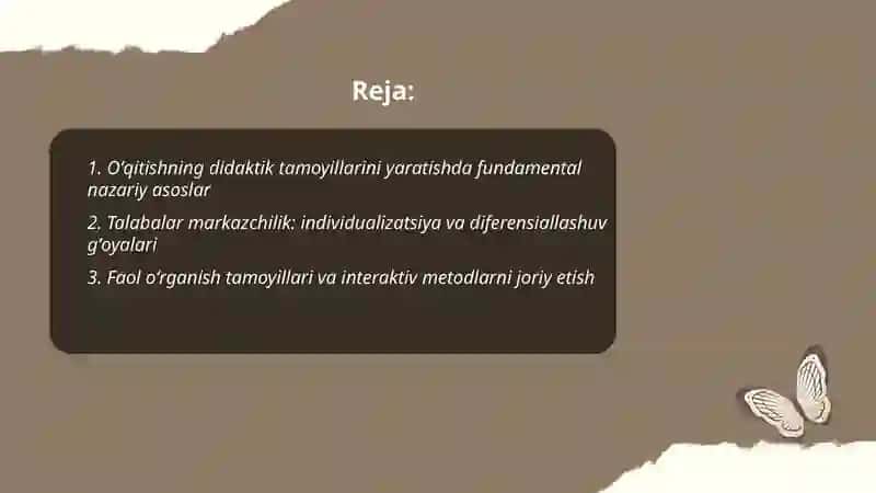 Oʻqitishning didaktik tamoyillarini yaratish gʻoyalari 2