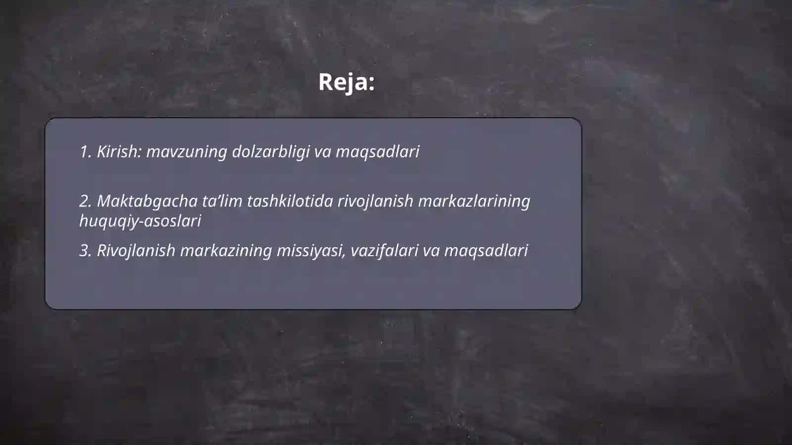 Maktabgacha taʼlim tashkilotida rivojlanish markazlarda taʼlimiy faoliyatga rahbarlik qilish 20 betlik slayd 2