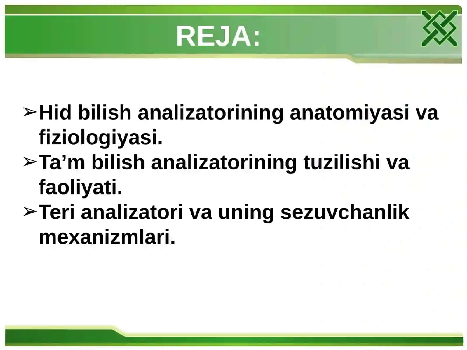 Sezgi a’zolari. Hid bilish, ta’m bilish va teri analizatori 2
