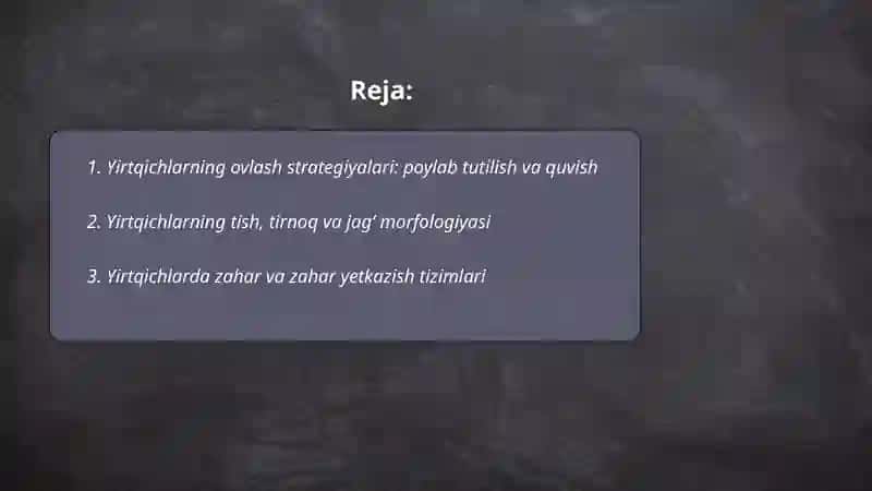 Yirtqichlar va ularning o‘ljalaridagi moslanishlar 2
