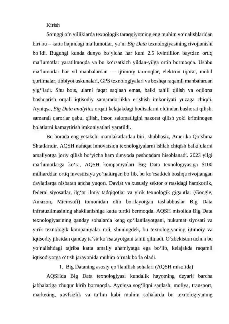Big Data rivojlanishi. AQSH misolida 2