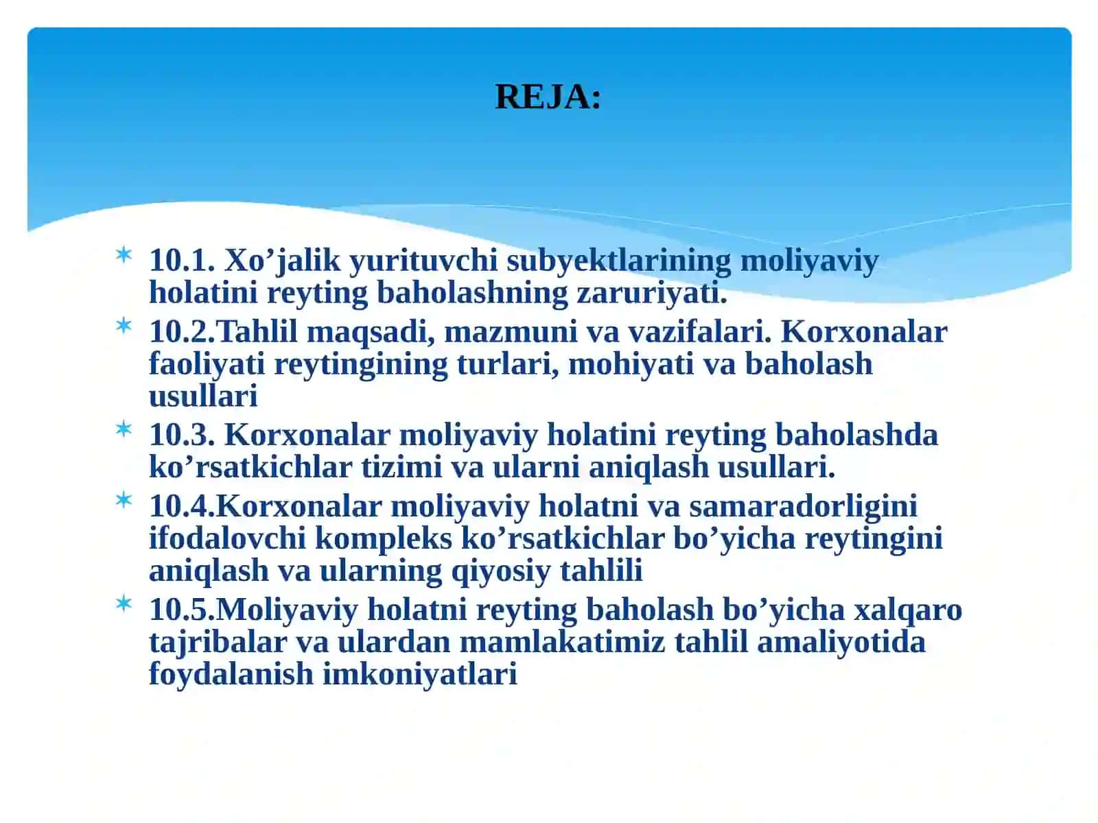KORXONALAR MOLIYAVIY HOLATINI REYTING BAHOLASH VA TAHLIL QILISH 2