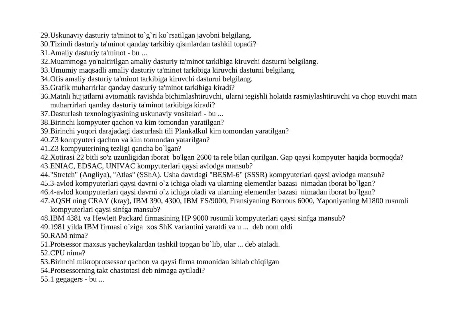 KOMPYUTER TA’MINOTI FANIDAN ORALIQ NAZORAT TESTI SAVOLLARI 2
