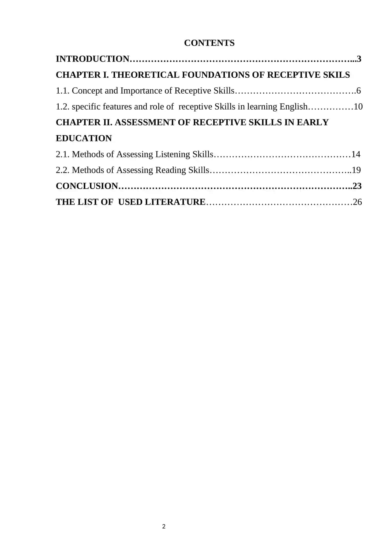 COURSE WORK: ASSESSING RECEPTIVE SKILLS IN EARLY ENGLISH LANGUAGE EDUCATION 2