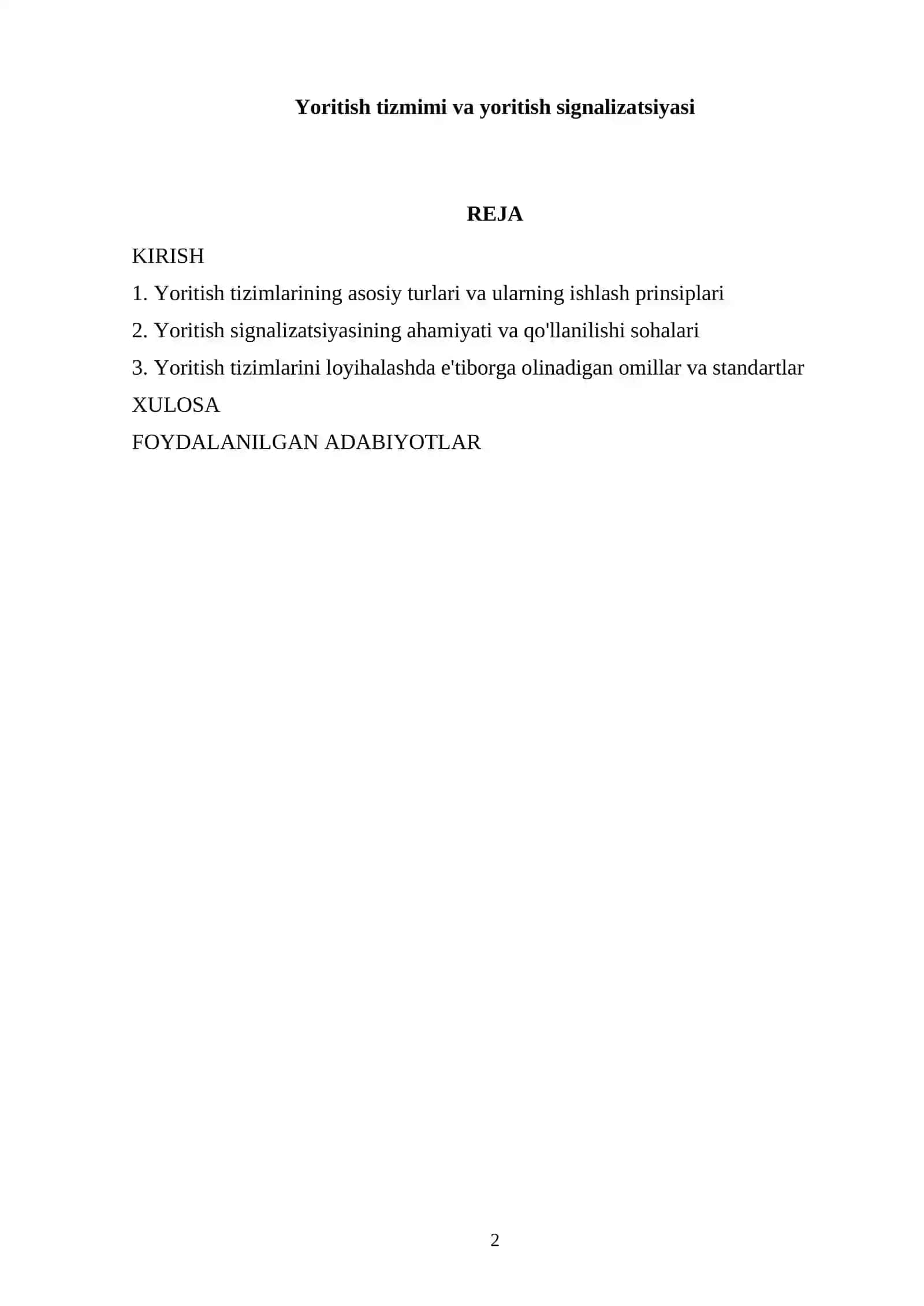 Yoritish tizmimi va yoritish signalizatsiyasi 2