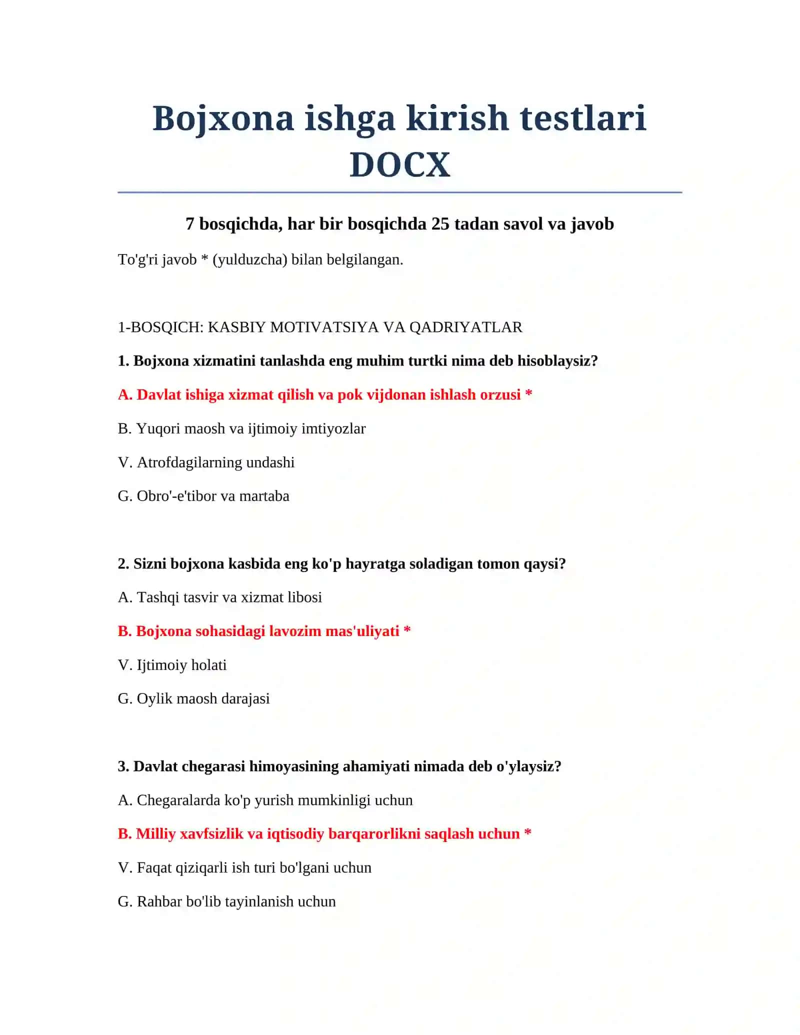 Bojxona ishga kirish testlari DOCX 2