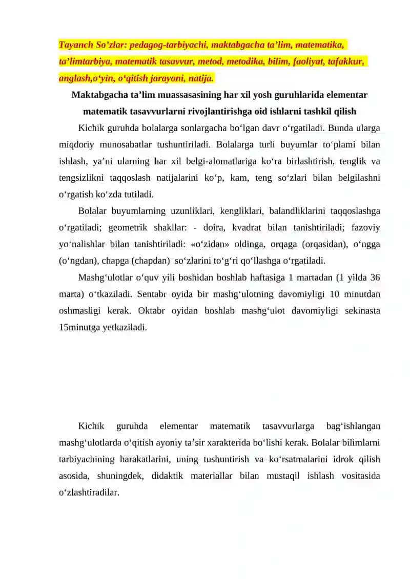 Elementar matematik tasavvurlarni rivojlantirish 2