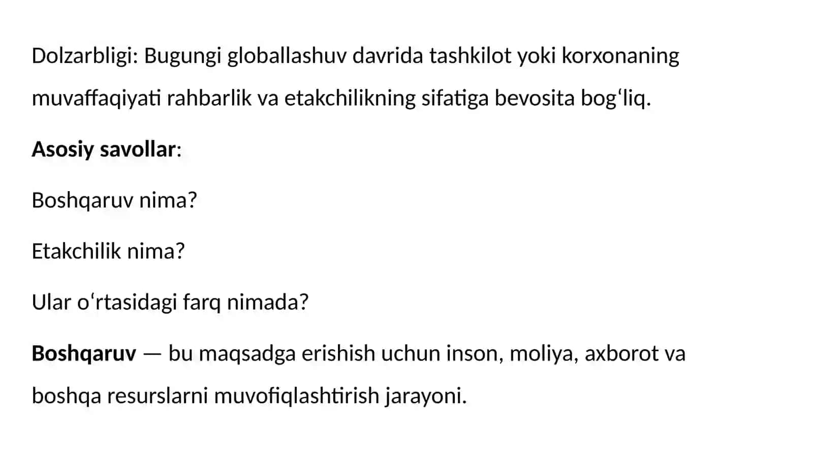 BOSHQARUV VA ETAKCHILIK 2