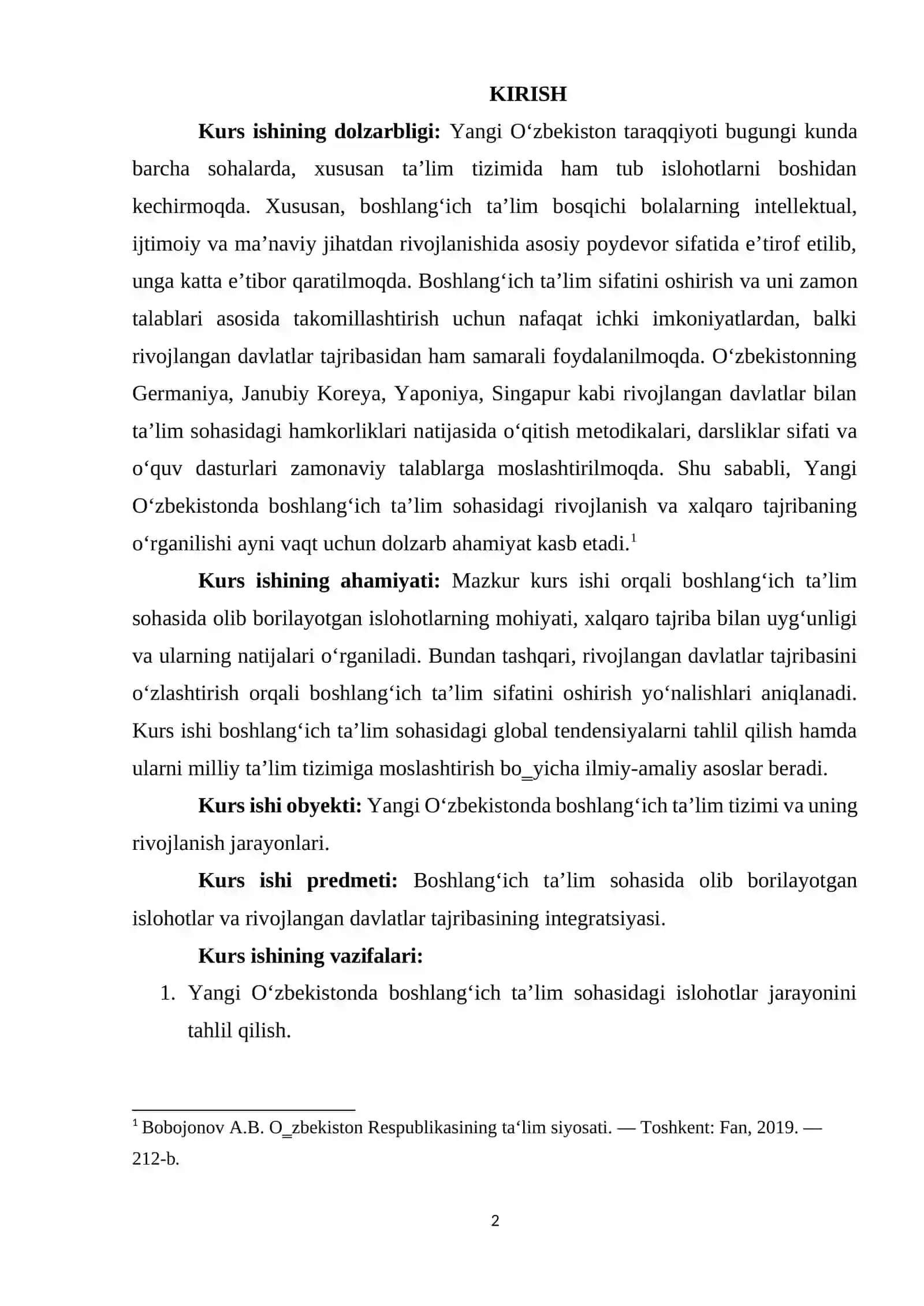 YANGI OʻZBEKISTONNING BOSHLANGʻICH TA'LIM BORASIDAGI RIVOJLANGAN DAVLATLAR BILAN HAMKORLIKLARI 2
