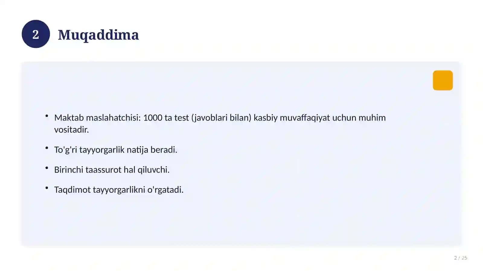 Maktab maslahatchisi: 1000 ta test (javoblari bilan) 2