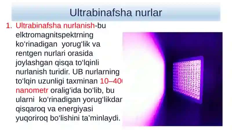 Ultrabinafsha nurlarining tibbiyotda qo’llanishi 2