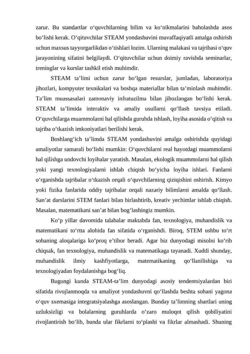 STEAM TA’LIM TEXNOLOGIYASINI BOSHLANGʻICH TA’LIMDA QOʻLLASHNING ME’YORIY USLUBIY ASOSLARI 2