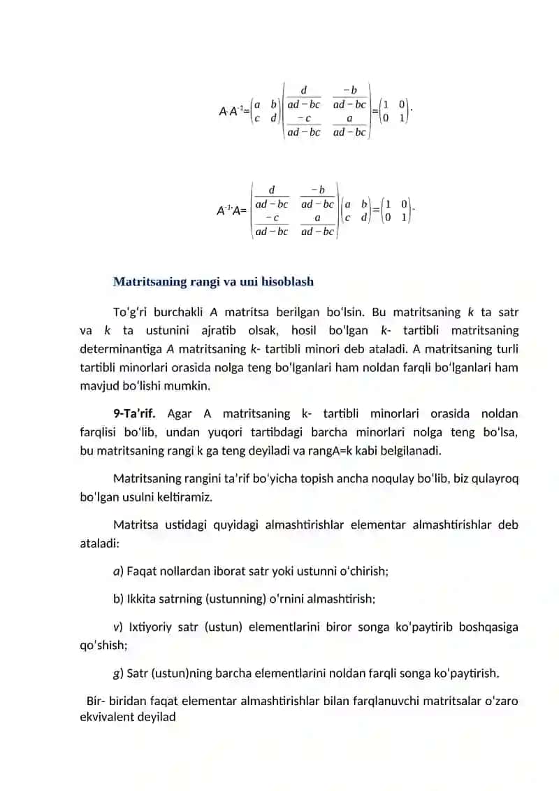 Teskari Matritsalar 2