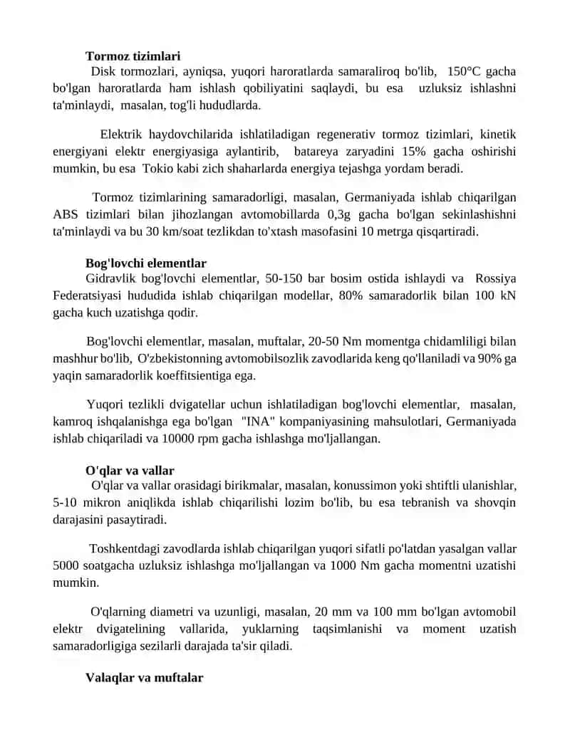 Elektr yuritma mexanik qismini tashkil etuvchi mexanik elementlar va ularning asosiy xususiyatlari 2