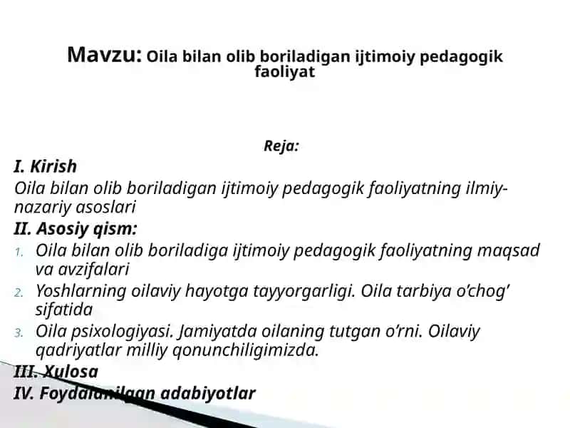 Oilabilanolib boriladigan ijtimoiy pedagogik faoliyat 2