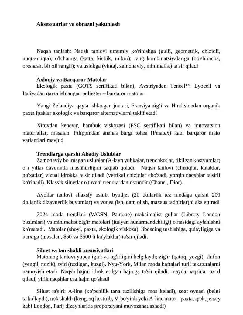 Ayollar kiyimlar uchun fason va gazlama tanlash 2