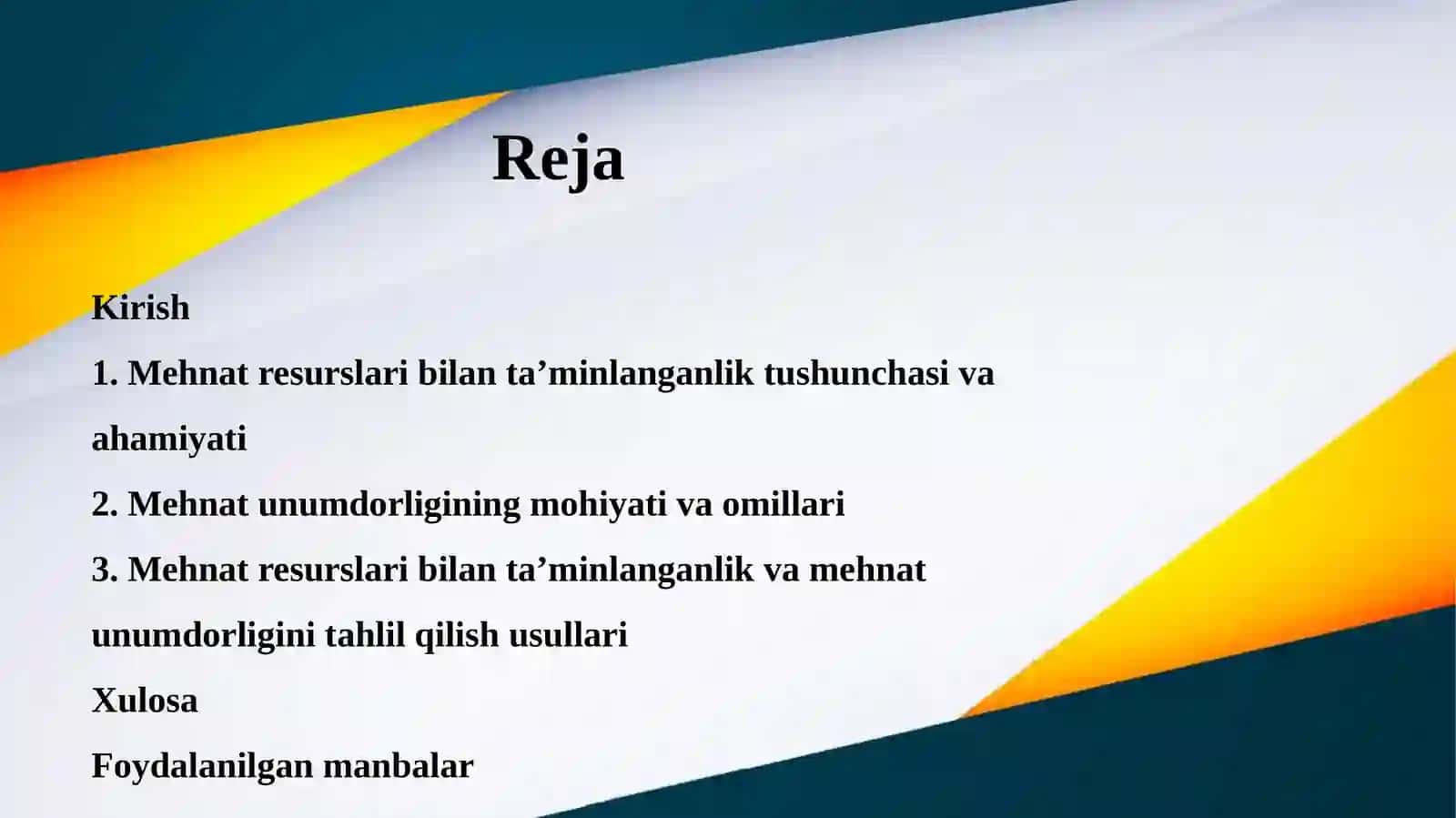 MEHNAT RESURSLARI BILAN TA’MINLANGANLIK VA MEHNAT UNUMDORLIGI TAHLILI 2
