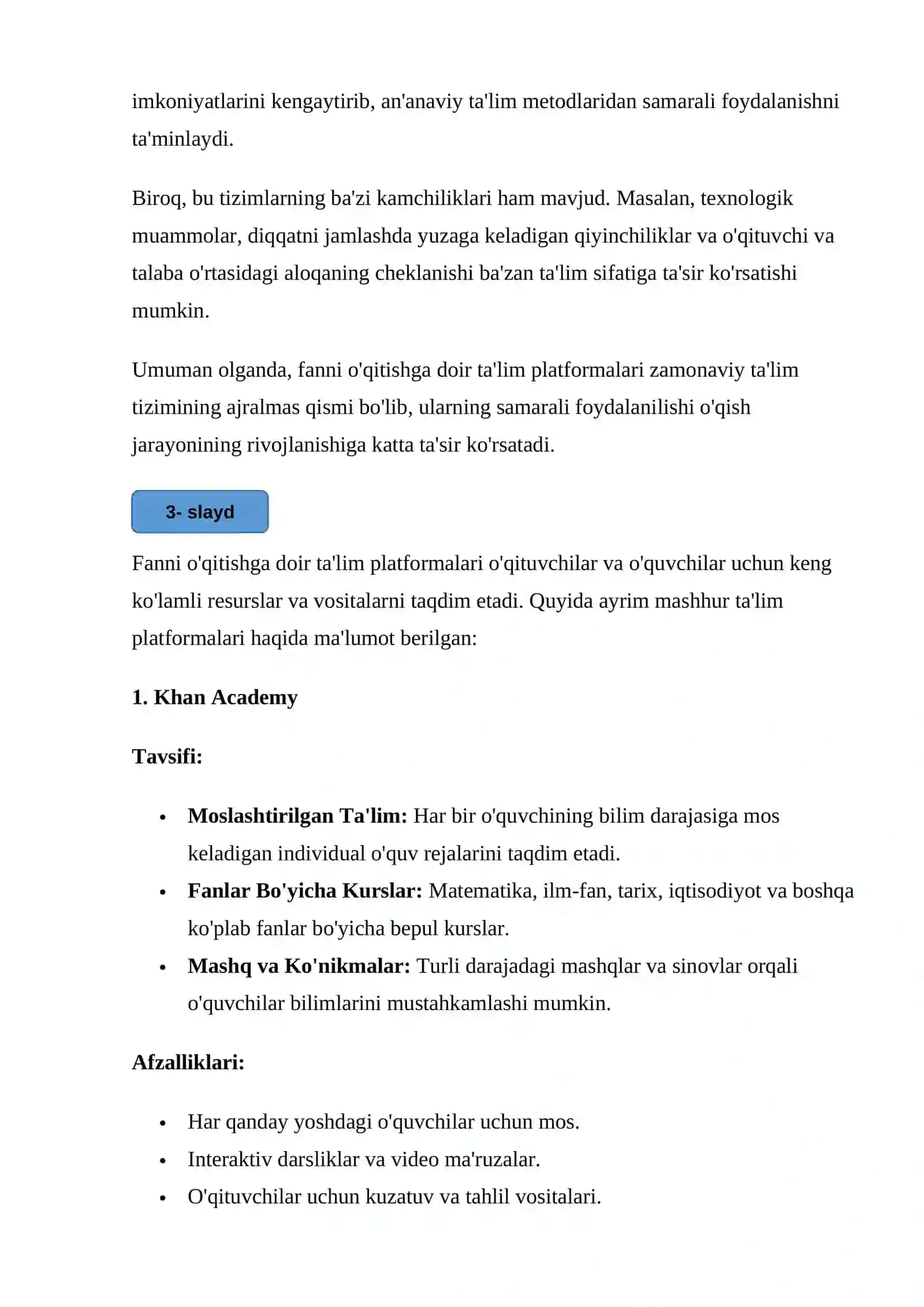 Fanni o'qitishga doir ta'lim platformalari 2