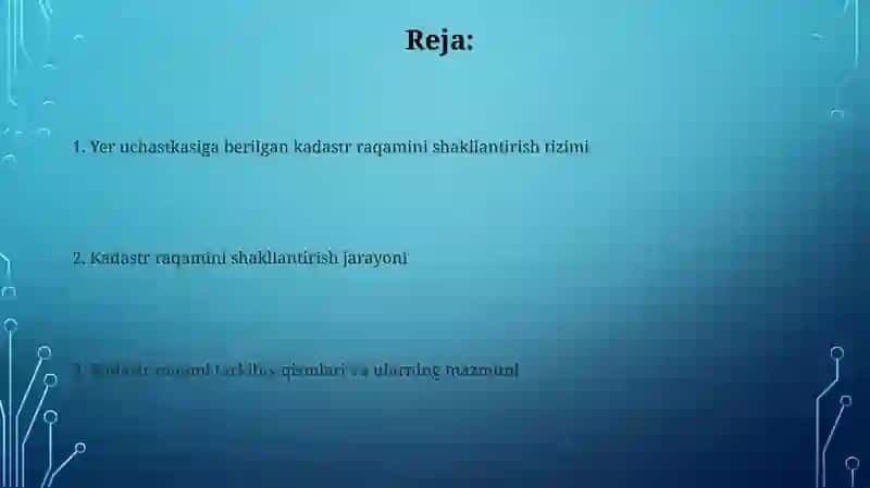 Yer uchastkasiga berilgan kadastr raqamini shakllantirish tizimi 2