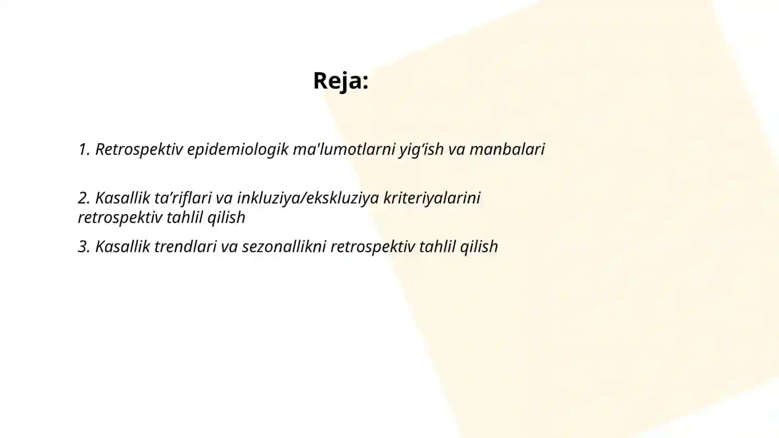 Retrospektiv epidemiyologik ma'lumotlar 2