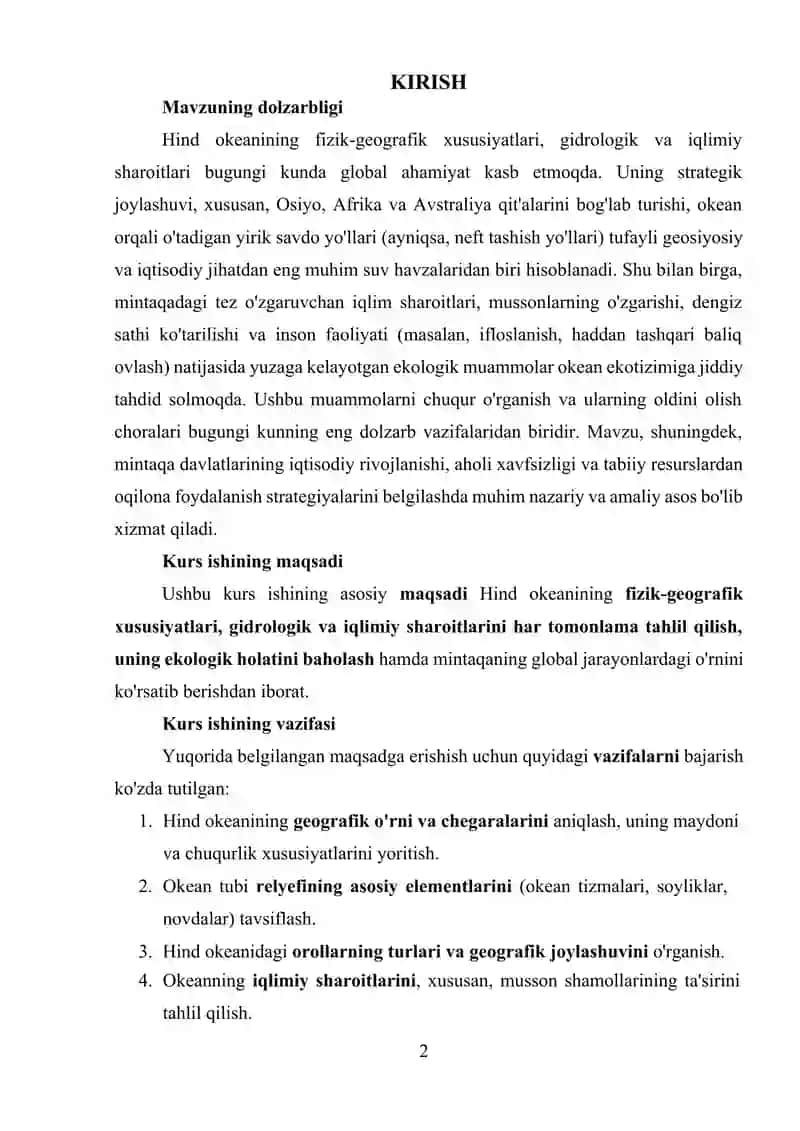 Hind okeanining fizik-geografik xususiyatlari, gidrologik va iqlimiy sharoitlari 2