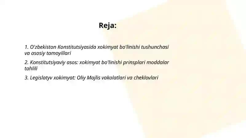 O'zbekiston Konstitutsiyasida xokimyatning bo'linish prinsplari 2