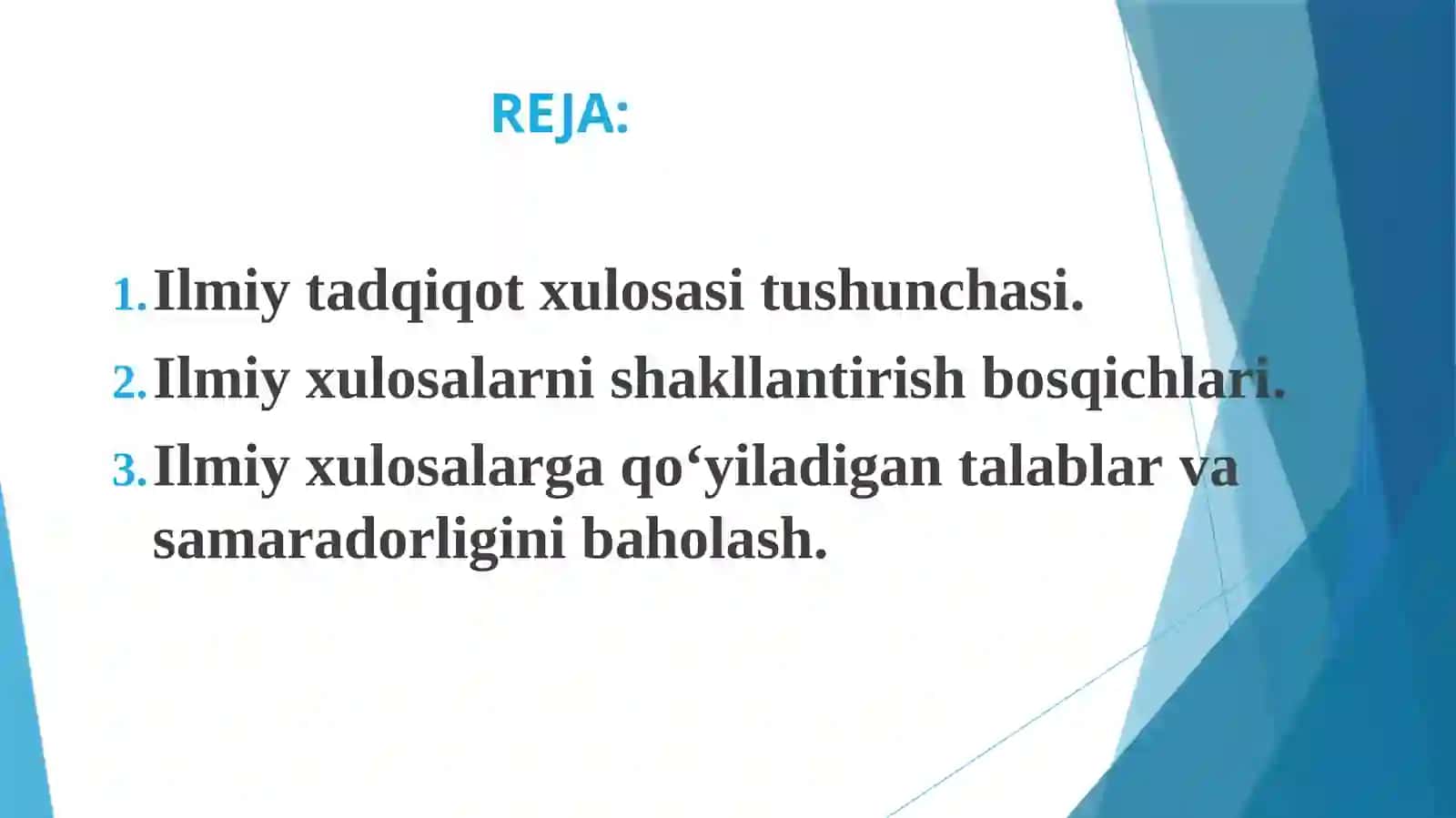 ILMIY TADQIQOT XULOSALARINI SHAKLLANTIRISH VA SAMARADORLIGINI BAHOLASH 2