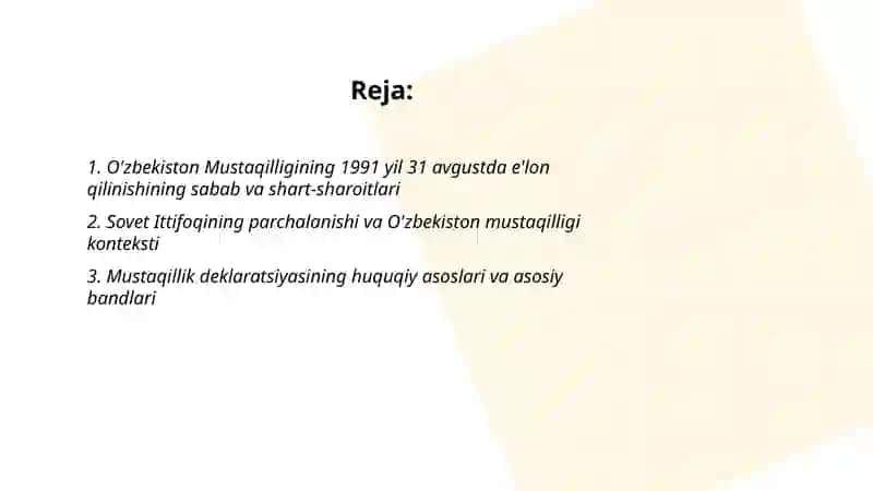 O'zbekiston Mustaqilligining e'lon qilinishi va uning tarixiy ahamiyati 2