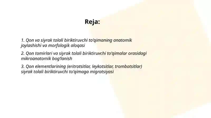 Qon va siyrak tolali biriktiruvchi toʻqimalarning oʻzaro munosabati 2