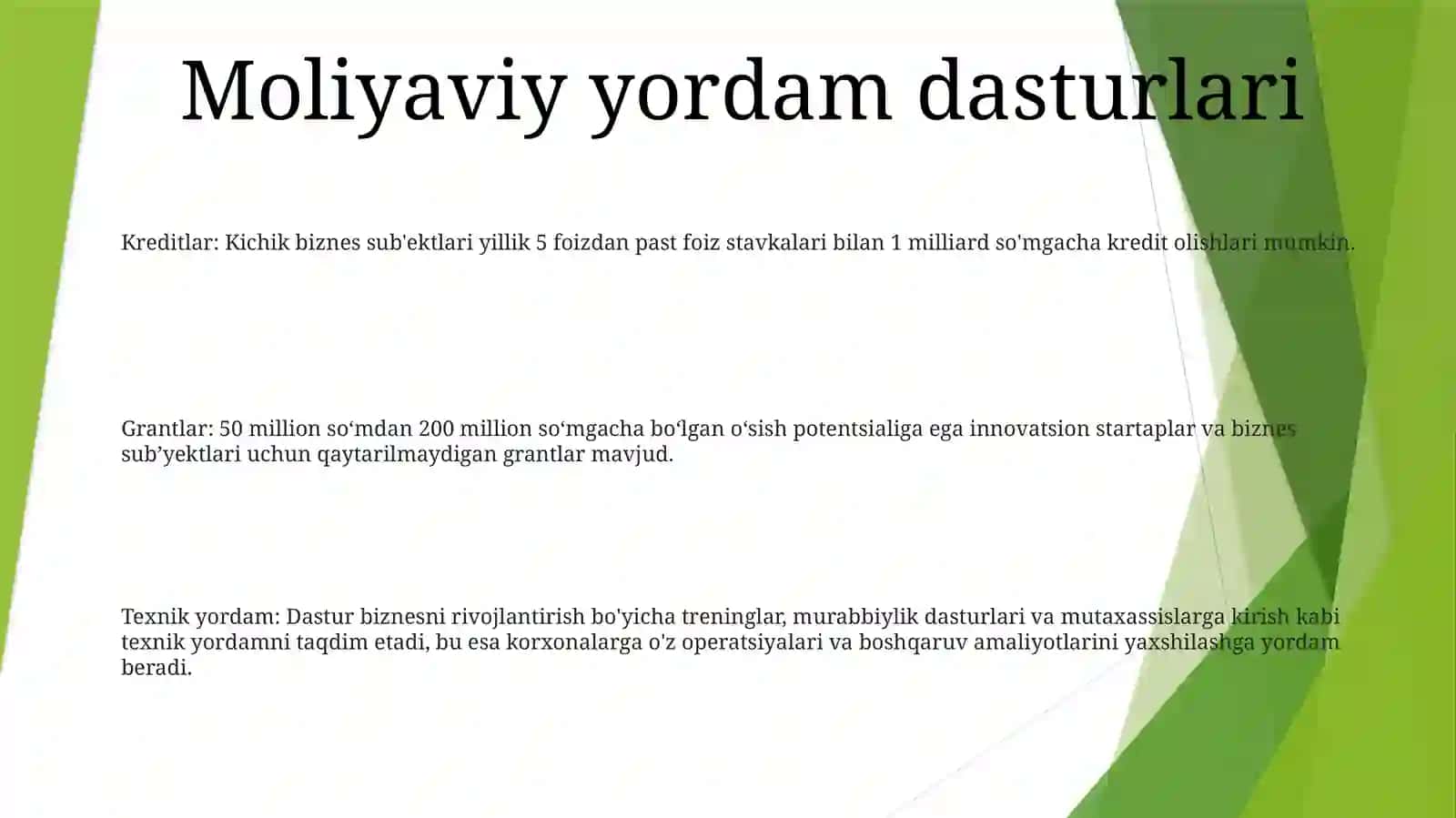 Kichik Biznesni Rivojlantirishni Moliyaviy Va Institutsional QoʼLlab Quvvatlash Chora Tadbirlari 2