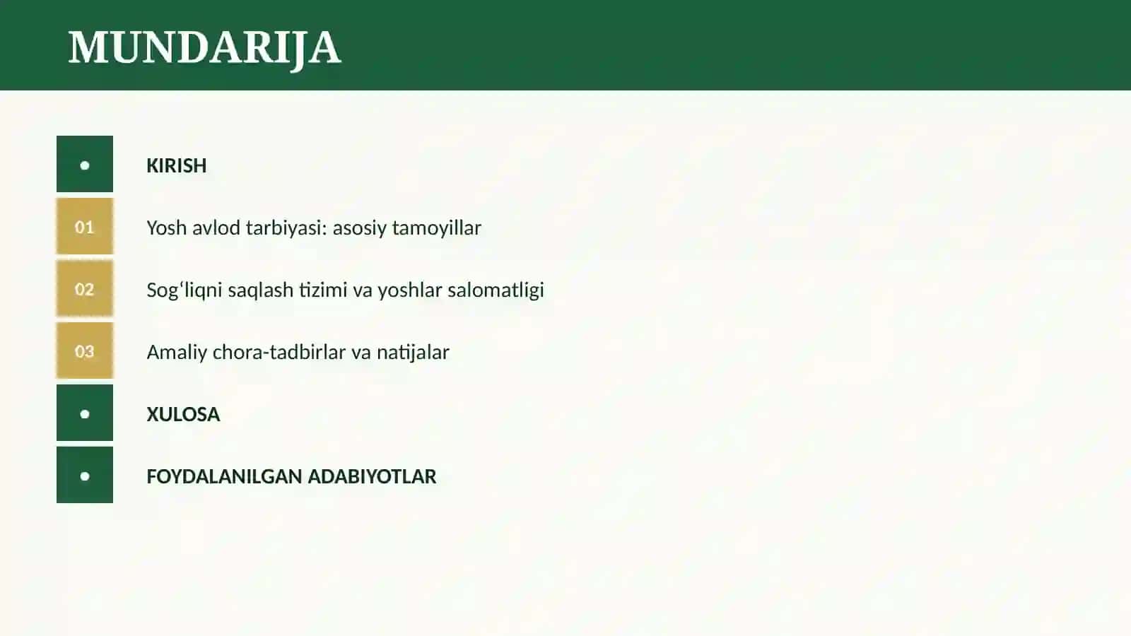 DAVLATIMIZNING YOSH AVLODNI TARBIYALSH VA SOG’LIG’INI HIMOYA QILISH YO’LIDAGI OLIB BORAYOTGAN ISHLARI 2