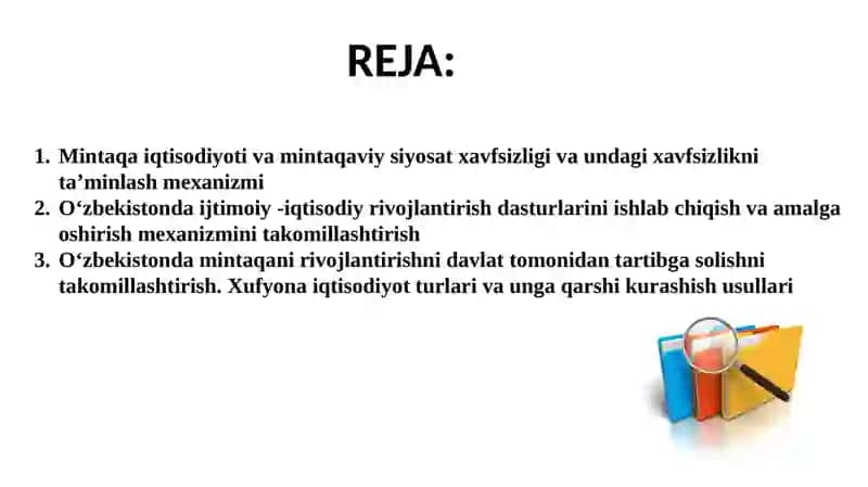 Mintaqa iqtisodiy xavfsizligi va raqobatbardoshligini ta’minlash 2