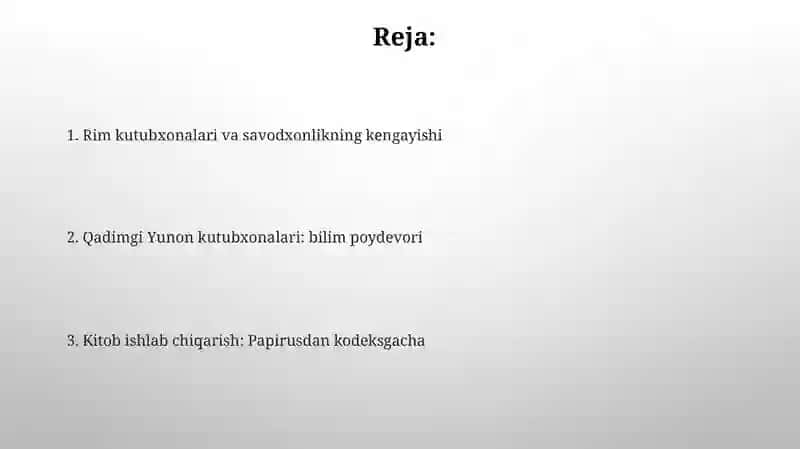 Qadimgi Gretsiya va Rimda kitobatchilik ishi va kutubxonalar 2