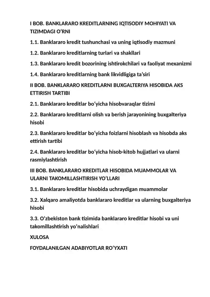 Banklararo kreditlar va ularning buxgalteriya hisobi 2