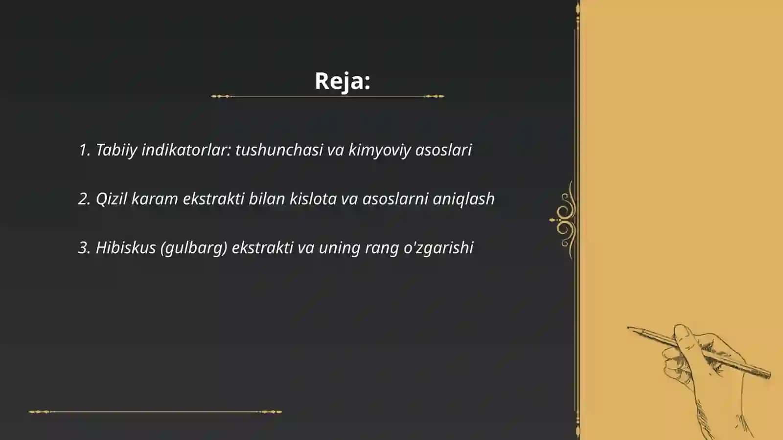 Ranglar tilida kimyo tabiiy indikatorlar yordamida kislata va asoslarni aniqlaymiz 2