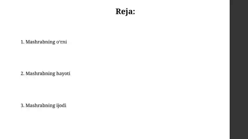 Mashrabning hayoti, ijodi va oʻrni 2
