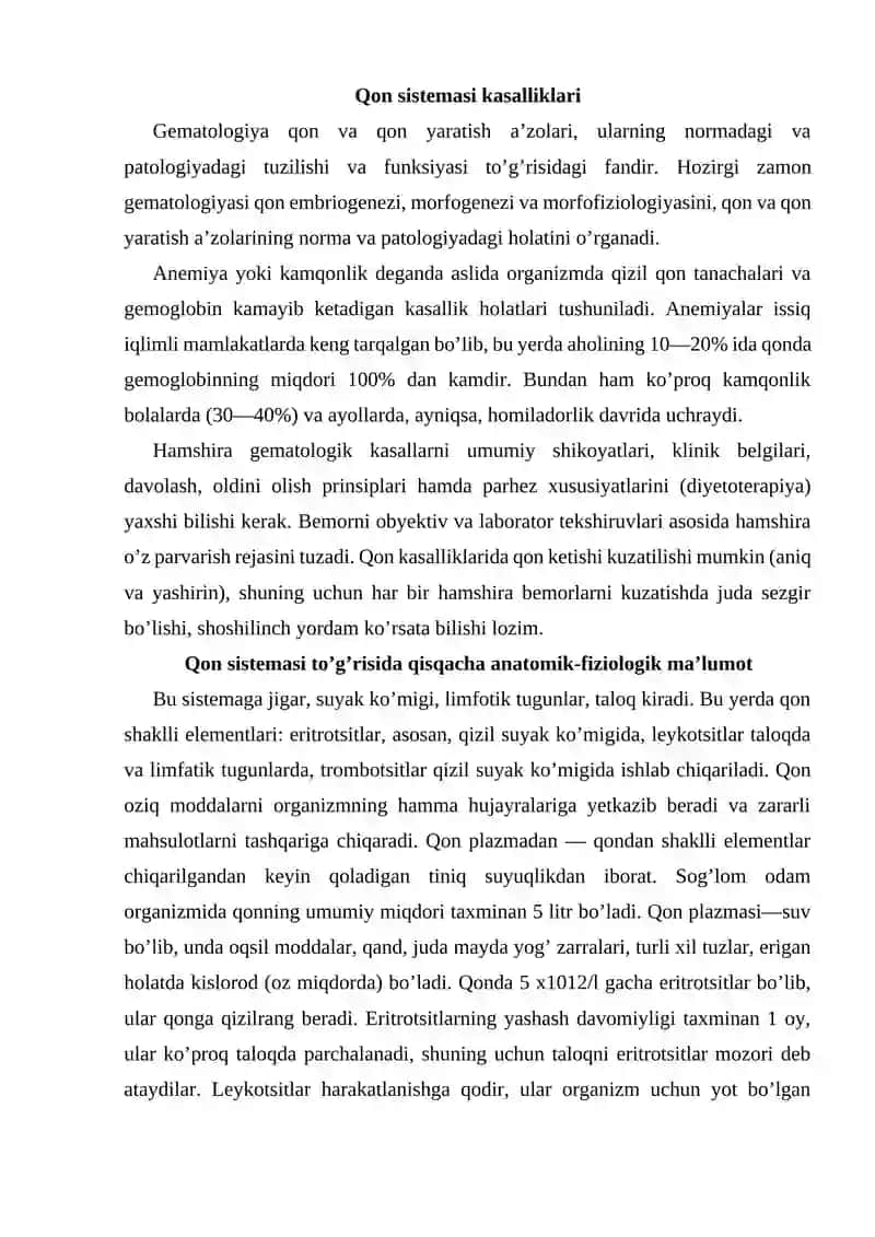 Qon Sistemasi Kasalliklari 2