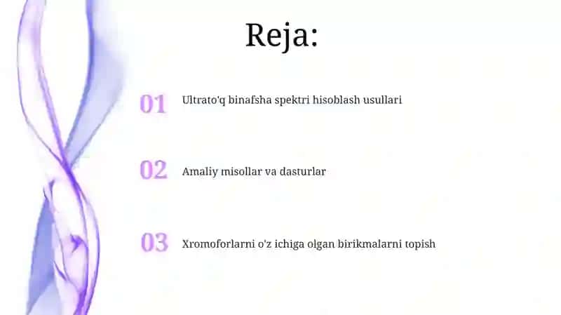 Xromofor tutgan birikmalarni topish va UB spektrini hisoblash 2