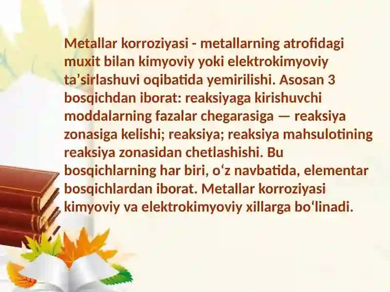 Metallarning korroziyasi va unga qarshi kurashish usullar. 2