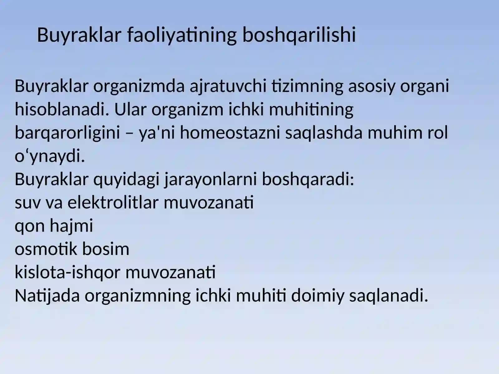 Buyrak faoliyatining boshqarilishi. Siydik konsentratsiyasi va hujayralararo suyuqlikni boshqarilishi 2