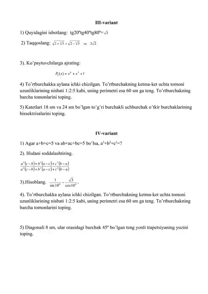 Matematikadan Olimpiada savollari 2
