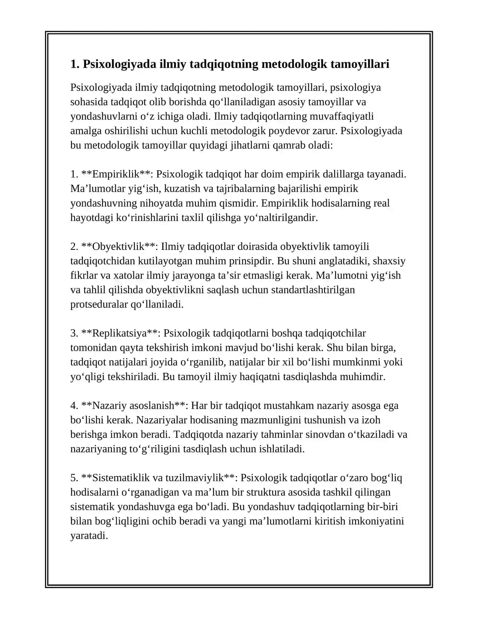 PSIXOLOGIYADA ILMIY TADQIQOTNING METODOLOGIK ASOSLARI 2