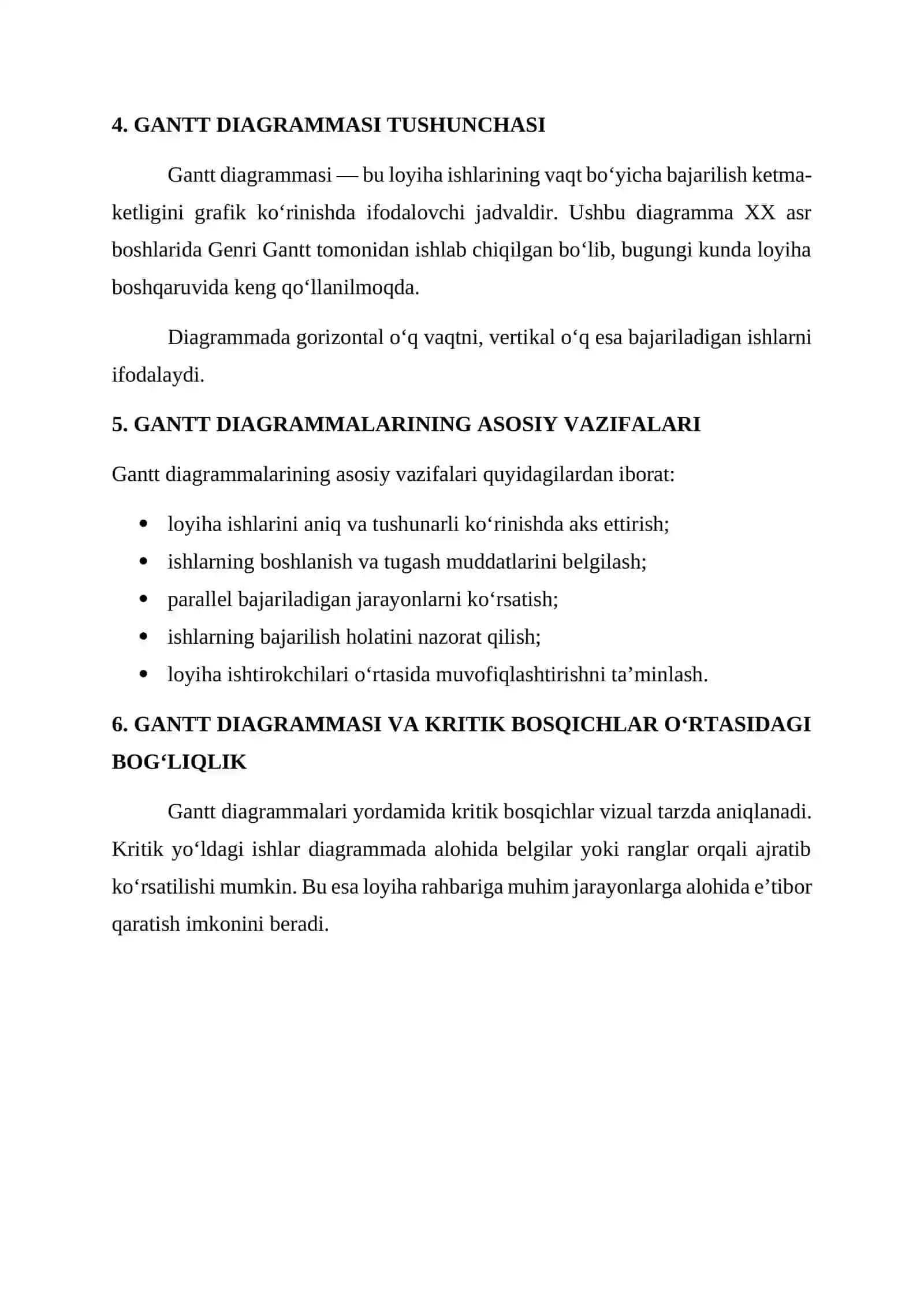 KRITIK BOSQICHLARNI TAHLIL QILISH. GANTT DIAGRAMMALARI 2