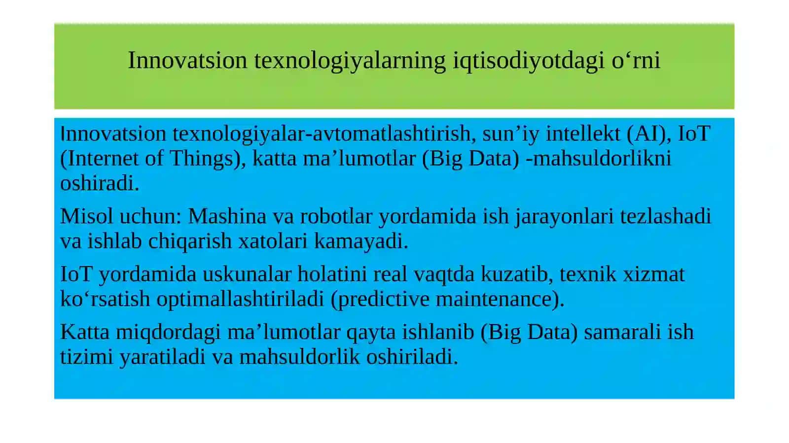 Innovatsion texnologiyalarning iqtisodiyotdagi o'rnini 2