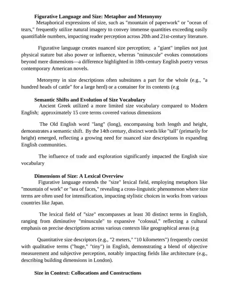 Lexical and stylistic analysis of the lexical field of the word denoting "size" 2
