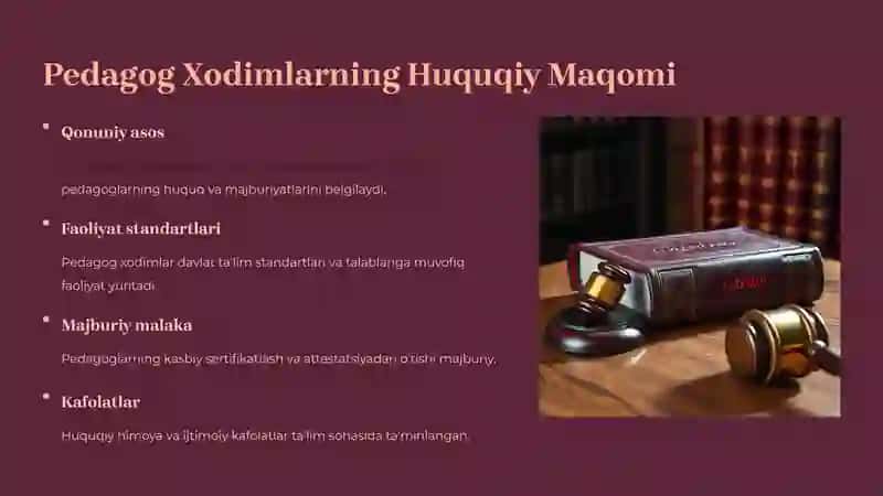 Ta'limTashkilotlariPedagogXodimlariningHuquqiyMaqomivaYaxlitPedagogikJarayon 2
