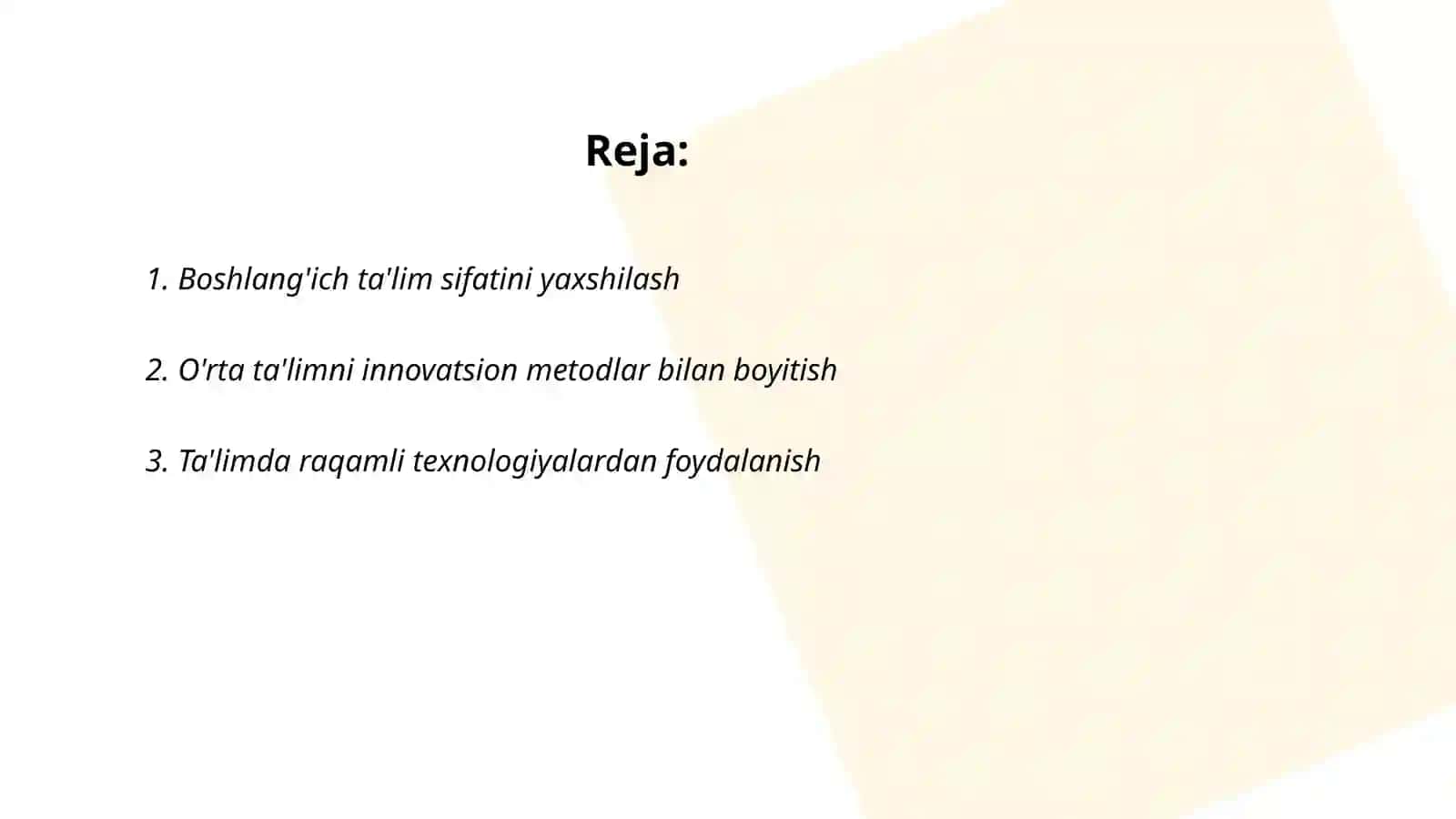 O'zbekistonda ta'lim tizimini rivojlanishi modernizatsiyalashning ustuvor yo'nalishlari 2