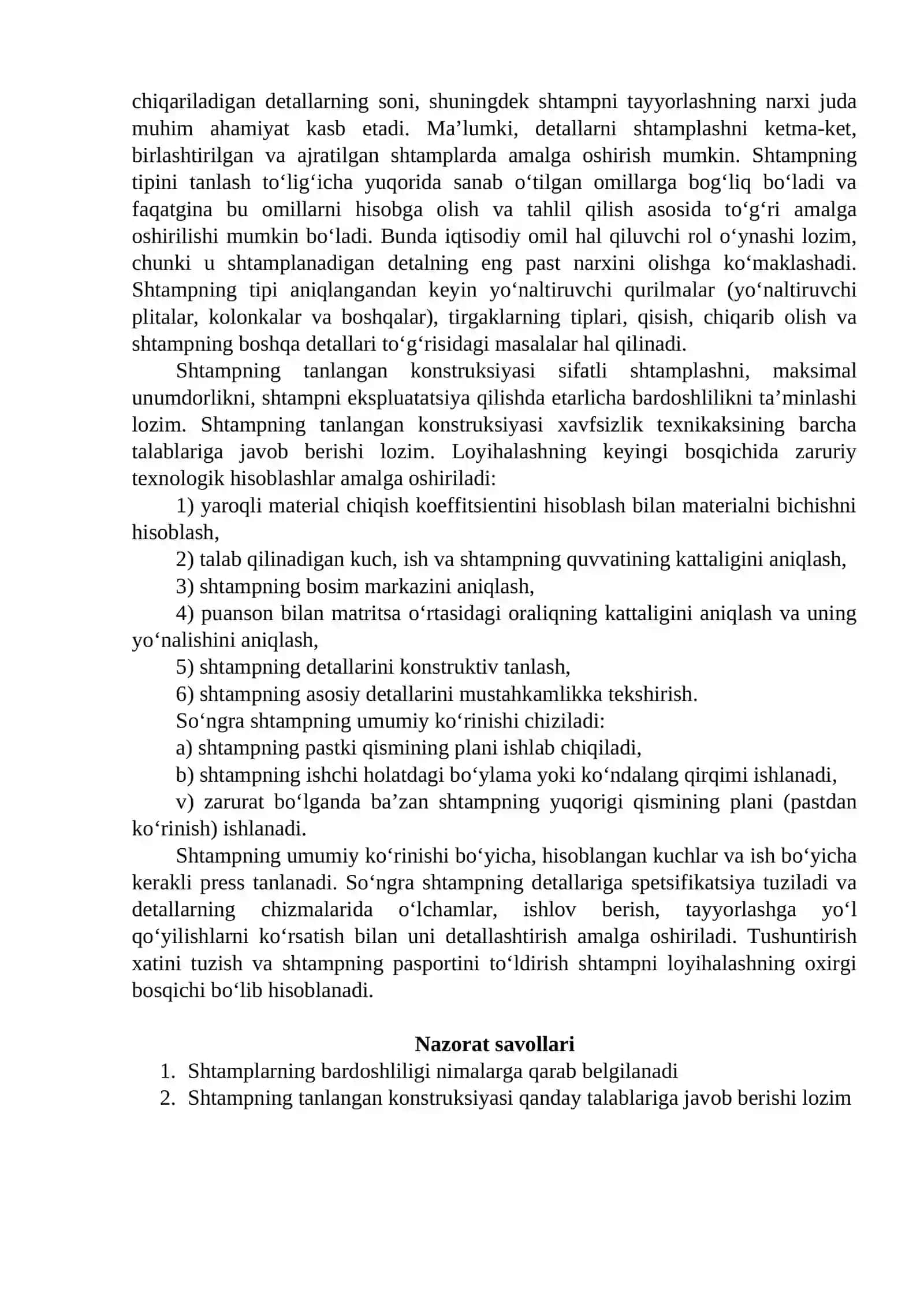 Shtamp ishlab chiqarish texnologiyasining sifati va chidamliligiga ta’siri 2