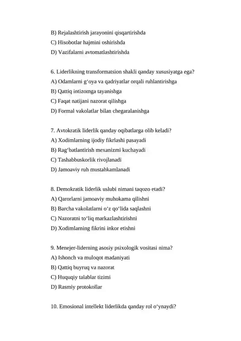 Liderlik zamonaviy menejerning zaruriy sifati sifatida 2